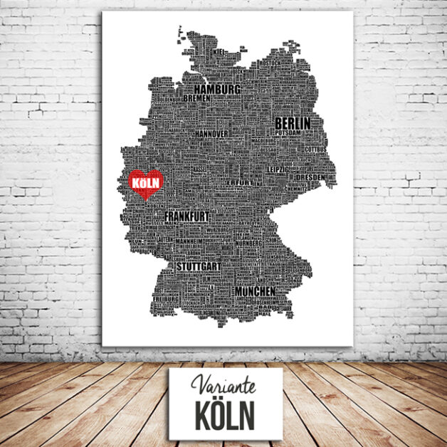 Deutschland-Bild-Silhouette-Typografisch-Stadtcollage-Köln-Herz-individuell