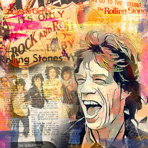 Mick-Jagger-Rolling-Stones-ausgefallene-Collage-Rock-and-Roll-Wandbild-Kunstdruck
