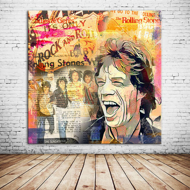 Mick-Jagger-Rolling-Stones-ausgefallene-Collage-Rock-and-Roll-Wandbild-Kunstdruck