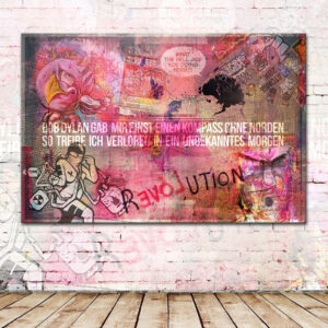Prinz-Pi-Referenz-Collage-Kompass-ohne-Norden-Streetart-Graffiti-pink-Banksy-Wandbild-bestellen