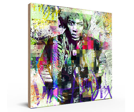 Jimi-Hendrix-Voodoo-Time-Wandbild-abstrakt-Collage-bunt-Leinwand-erstellen-Holzdruck
