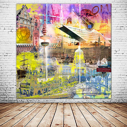Hamburg Wandbild Collage City Blues individuell und farbenfroh