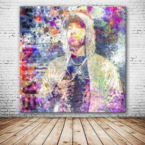 Eminem Wandbild abstrakter Popart Stil Kunstdruck versandkostenfrei Wandansicht Holzdielen