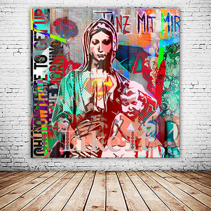 OC_365_Tanz-mit-mir-dekorative-Streetart-Collage-Heilige-Maria-Neonfarben-Graffiti-Wandansicht